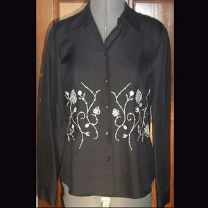 NEW BLUE ICE black silk embroidered blouse 4💥